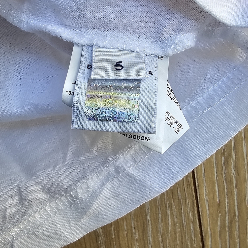 Dolce & Gabbana JR Patchwork Kids White Tee with Multicolor DG Embroidery Size 5 - Picture 3 of 7